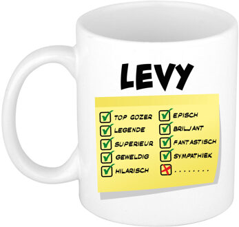 Bellatio Decorations Naam mok Levy - wit - top gozer - keramiek - 300 ml - cadeau collega beker