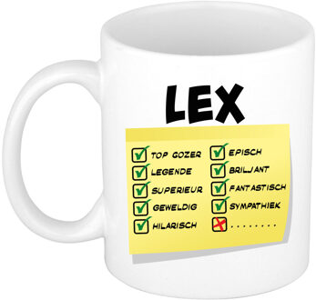 Bellatio Decorations Naam mok Lex - wit - top gozer - keramiek - 300 ml - cadeau collega beker Geel