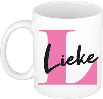 Bellatio Decorations Naam mok Lieke - roze - wit - keramiek - 300 ml - verjaardag/cadeau beker