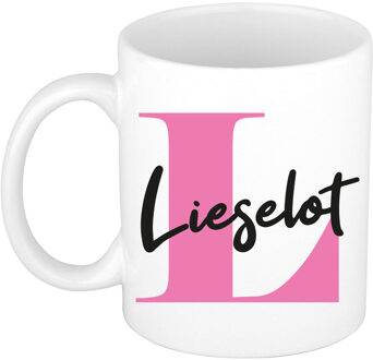 Bellatio Decorations Naam mok Lieselot - roze - wit - keramiek - 300 ml - verjaardag/cadeau beker