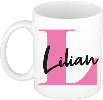 Bellatio Decorations Naam mok Lilian - roze - wit - keramiek - 300 ml - verjaardag/cadeau beker