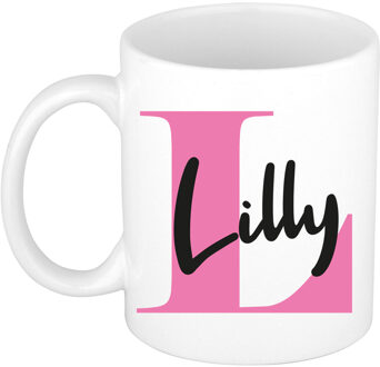 Bellatio Decorations Naam mok Lilly - roze - wit - keramiek - 300 ml - verjaardag/cadeau beker Fuchsia