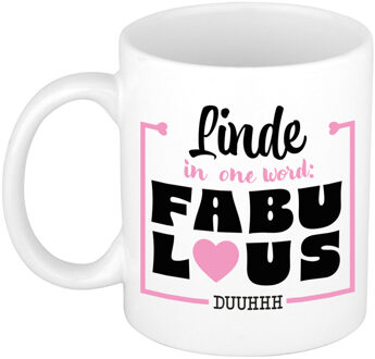 Bellatio Decorations Naam mok Linde - wit - Fabulous - keramiek - 300 ml - cadeau collega beker Roze