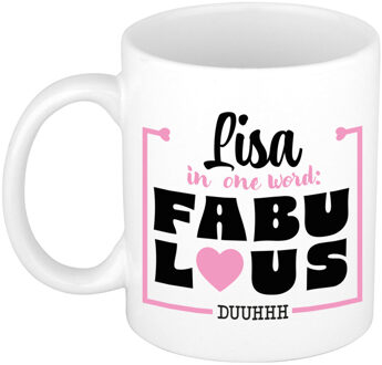 Bellatio Decorations Naam mok Lisa - wit - Fabulous - keramiek - 300 ml - cadeau collega beker Roze