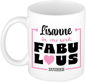 Bellatio Decorations Naam mok Lisanne - wit - Fabulous - keramiek - 300 ml - cadeau collega beker Roze