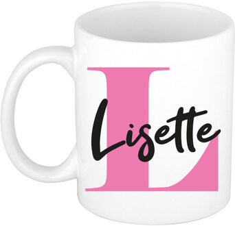 Bellatio Decorations Naam mok Lisette - roze - wit - keramiek - 300 ml - verjaardag/cadeau beker Fuchsia