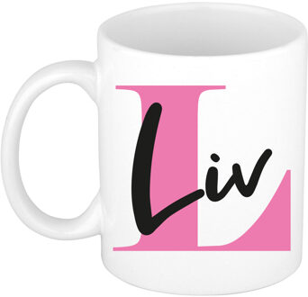 Bellatio Decorations Naam mok Liv - roze - wit - keramiek - 300 ml - verjaardag/cadeau beker