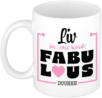 Bellatio Decorations Naam mok Liv - wit - Fabulous - keramiek - 300 ml - cadeau collega beker Roze
