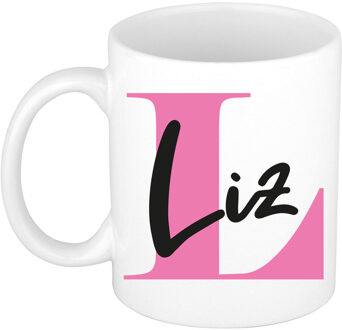 Bellatio Decorations Naam mok Liz - roze - wit - keramiek - 300 ml - verjaardag/cadeau beker