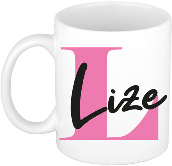 Bellatio Decorations Naam mok Lize - roze - wit - keramiek - 300 ml - verjaardag/cadeau beker Fuchsia
