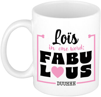 Bellatio Decorations Naam mok Lo?s - wit - Fabulous - keramiek - 300 ml - cadeau collega beker