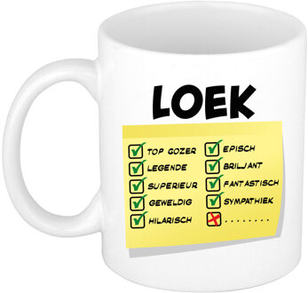 Bellatio Decorations Naam mok Loek - wit - top gozer - keramiek - 300 ml - cadeau collega beker