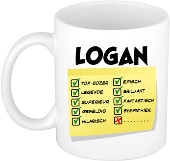 Bellatio Decorations Naam mok Logan - wit - top gozer - keramiek - 300 ml - cadeau collega beker