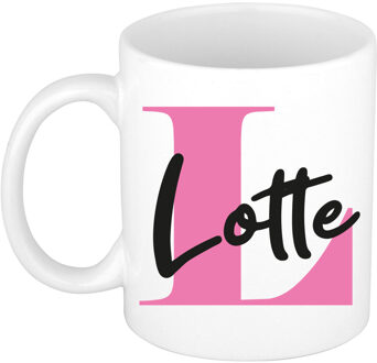 Bellatio Decorations Naam mok Lotte - roze - wit - keramiek - 300 ml - verjaardag/cadeau beker Fuchsia
