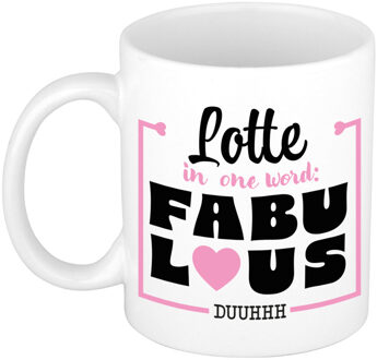 Bellatio Decorations Naam mok Lotte - wit - Fabulous - keramiek - 300 ml - cadeau collega beker Roze