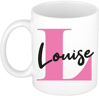Bellatio Decorations Naam mok Louise - roze - wit - keramiek - 300 ml - verjaardag/cadeau beker Fuchsia