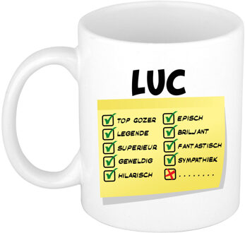 Bellatio Decorations Naam mok Luc - wit - top gozer - keramiek - 300 ml - cadeau collega beker Geel