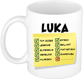 Bellatio Decorations Naam mok Luka - wit - top gozer - keramiek - 300 ml - cadeau collega beker