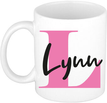 Bellatio Decorations Naam mok Lynn - roze - wit - keramiek - 300 ml - verjaardag/cadeau beker