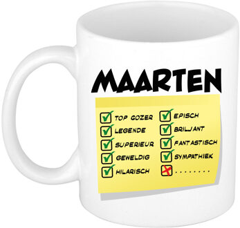 Bellatio Decorations Naam mok Maarten - wit - top gozer - keramiek - 300 ml - cadeau collega beker Geel