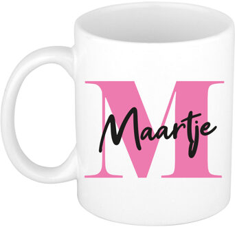 Bellatio Decorations Naam mok Maartje - roze - wit - keramiek - 300 ml - verjaardag/cadeau beker Fuchsia