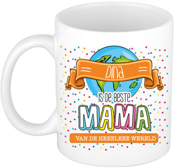 Bellatio Decorations Naam mok mama Dina - wit - de beste - keramiek - 300 ml - Moederdag/verjaardag