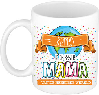 Bellatio Decorations Naam mok mama Karen - wit - de beste - keramiek - 300 ml - Moederdag/verjaardag Multi