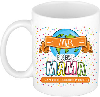 Bellatio Decorations Naam mok mama Linda - wit - de beste - keramiek - 300 ml - Moederdag/verjaardag Multi