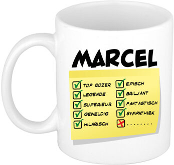 Bellatio Decorations Naam mok Marcel - wit - top gozer - keramiek - 300 ml - cadeau collega beker