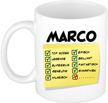 Bellatio Decorations Naam mok Marco - wit - top gozer - keramiek - 300 ml - cadeau collega beker Geel