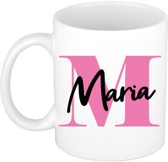 Bellatio Decorations Naam mok Maria - roze - wit - keramiek - 300 ml - verjaardag/cadeau beker