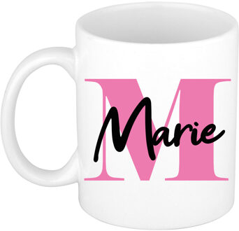 Bellatio Decorations Naam mok Marie - roze - wit - keramiek - 300 ml - verjaardag/cadeau beker