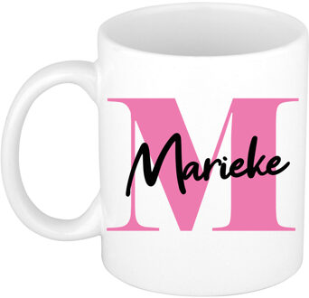Bellatio Decorations Naam mok Marieke - roze - wit - keramiek - 300 ml - verjaardag/cadeau beker Fuchsia