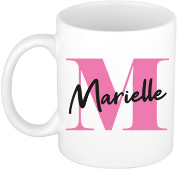 Bellatio Decorations Naam mok Marielle - roze - wit - keramiek - 300 ml - verjaardag/cadeau beker