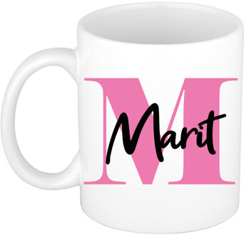 Bellatio Decorations Naam mok Marit - roze - wit - keramiek - 300 ml - verjaardag/cadeau beker