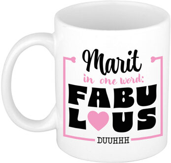 Bellatio Decorations Naam mok Marit - wit - Fabulous - keramiek - 300 ml - cadeau collega beker