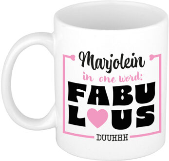 Bellatio Decorations Naam mok Marjolein - wit - Fabulous - keramiek - 300 ml - cadeau collega beker Roze