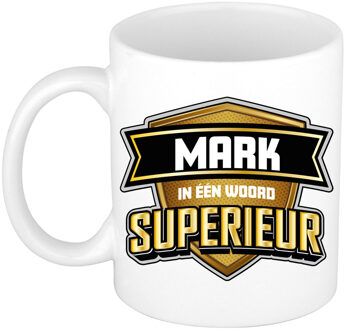 Bellatio Decorations Naam mok Mark - wit - Superieur - keramiek - 300 ml - cadeau collega beker Bruin