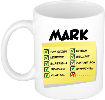 Bellatio Decorations Naam mok Mark - wit - top gozer - keramiek - 300 ml - cadeau collega beker Geel