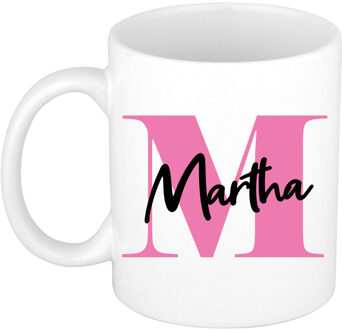 Bellatio Decorations Naam mok Martha - roze - wit - keramiek - 300 ml - verjaardag/cadeau beker Fuchsia
