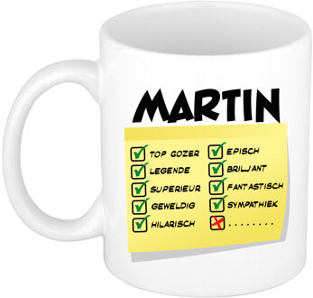 Bellatio Decorations Naam mok Martin - wit - top gozer - keramiek - 300 ml - cadeau collega beker Geel