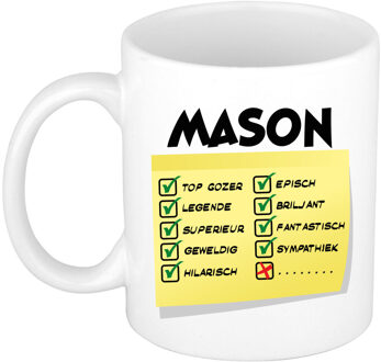 Bellatio Decorations Naam mok Mason - wit - top gozer - keramiek - 300 ml - cadeau collega beker