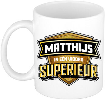 Bellatio Decorations Naam mok Mathijs - wit - Superieur - keramiek - 300 ml - cadeau collega beker Bruin