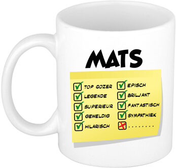 Bellatio Decorations Naam mok Mats - wit - top gozer - keramiek - 300 ml - cadeau collega beker