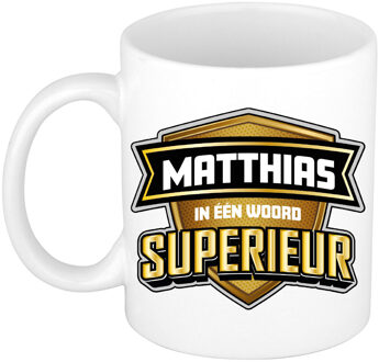 Bellatio Decorations Naam mok Matthias - wit - Superieur - keramiek - 300 ml - cadeau collega beker Bruin