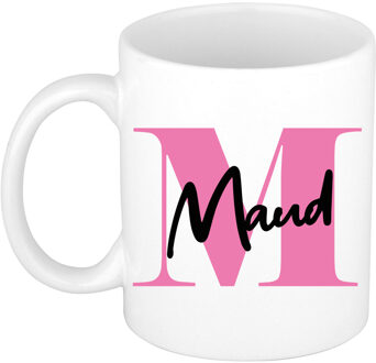 Bellatio Decorations Naam mok Maud - roze - wit - keramiek - 300 ml - verjaardag/cadeau beker