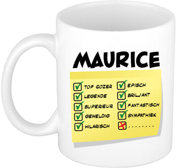 Bellatio Decorations Naam mok Maurice - wit - top gozer - keramiek - 300 ml - cadeau collega beker Geel