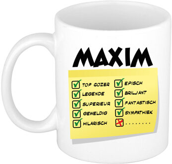 Bellatio Decorations Naam mok Maxim - wit - top gozer - keramiek - 300 ml - cadeau collega beker Geel