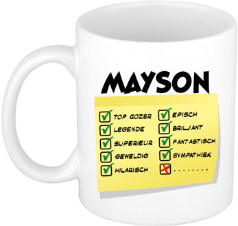 Bellatio Decorations Naam mok Mayson - wit - top gozer - keramiek - 300 ml - cadeau collega beker Geel