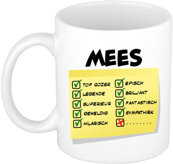 Bellatio Decorations Naam mok Mees - wit - top gozer - keramiek - 300 ml - cadeau collega beker